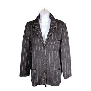 Lauren Ralph Lauren Merino Wool Knit Blazer Button Stripe Gray Women's Small